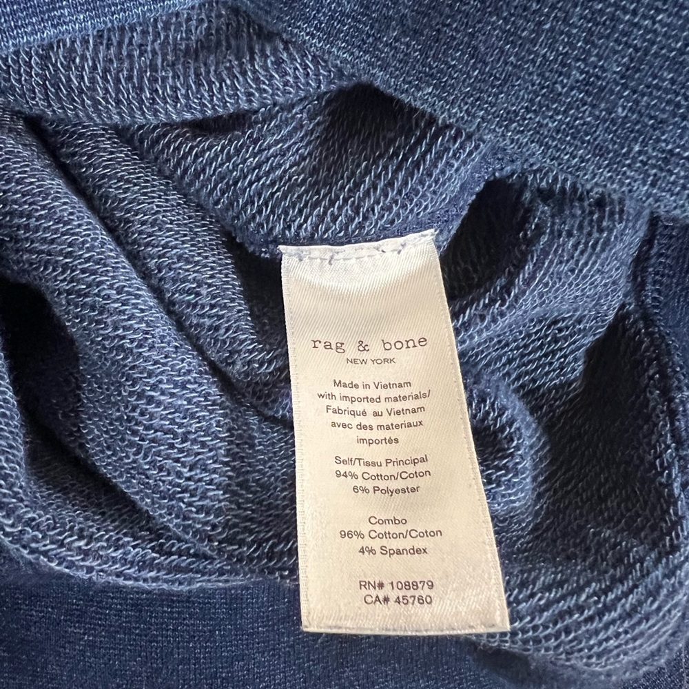 Rag & Bone Indigo Cotton Blend Crewneck Relaxed Fit Terry Sweatshirt Medium - Picture 8 of 8